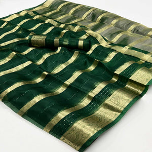 Bottle Green Woven Organza Saree