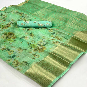 green-floral-digital-printed-with-woven-border-organza-saree