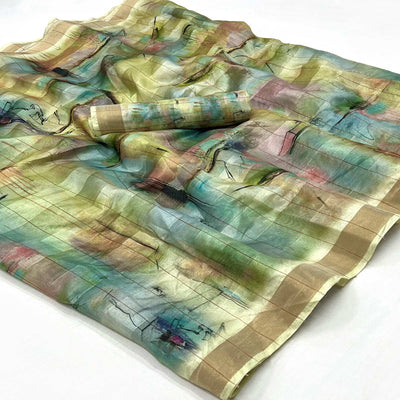 green-digital-printed-cotton-blend-saree-with-jacquard-border