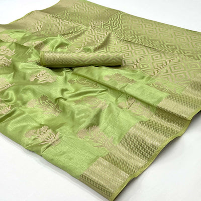 green-floral-woven-raw-silk-saree