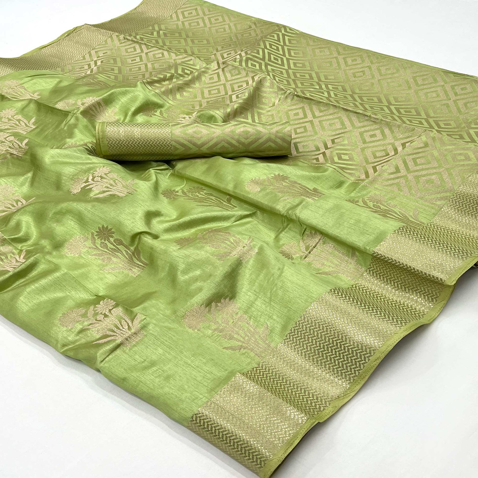 green-floral-woven-raw-silk-saree