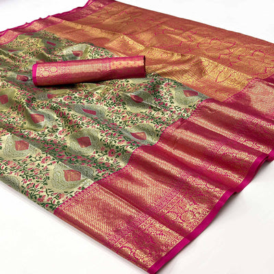 green-pink-floral-woven-kanjivaram-silk-saree
