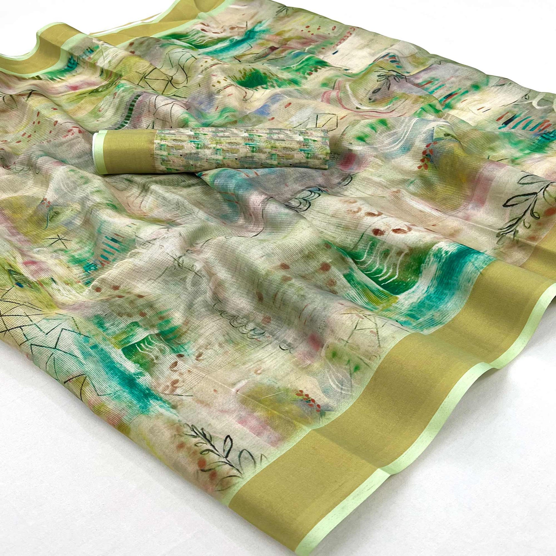 green-floral-digital-printed-cotton-blend-saree