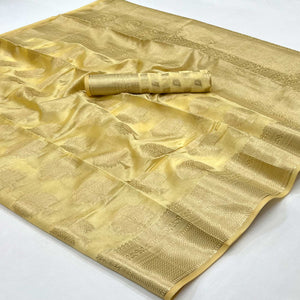 Cream Woven Organza Saree