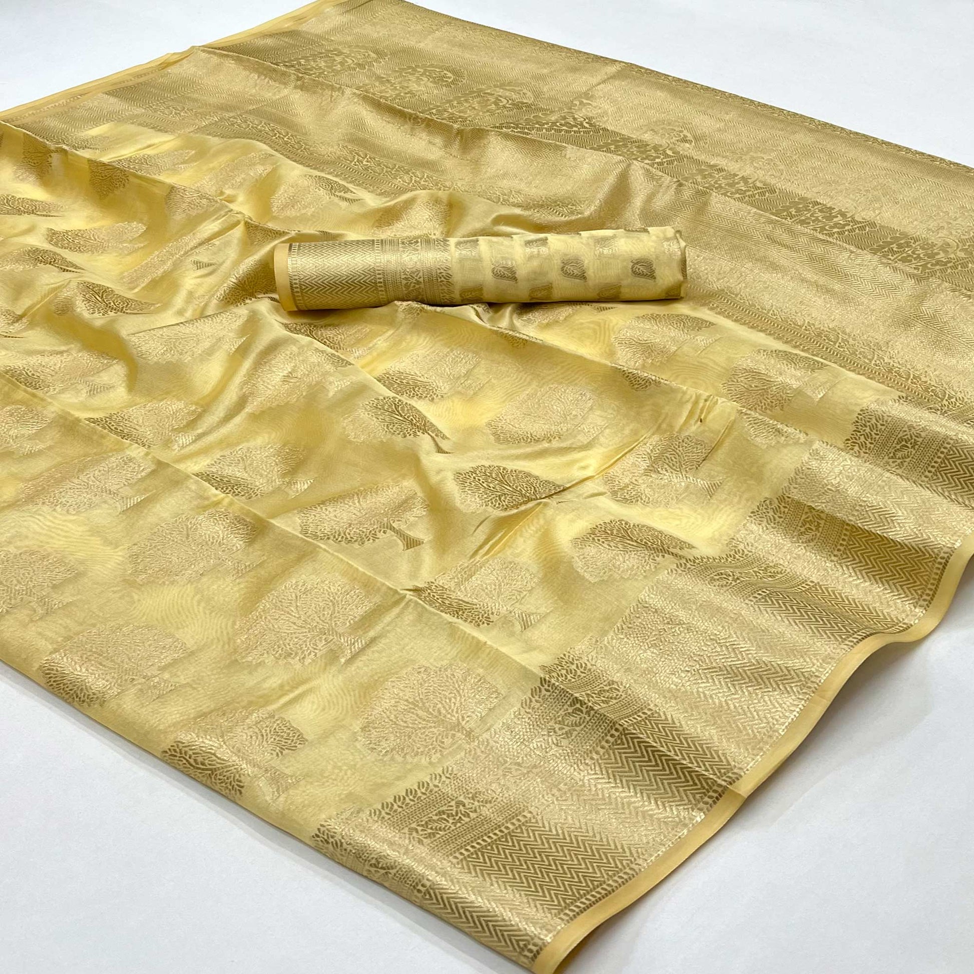 Cream Woven Organza Saree