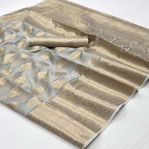 Grey Woven Organza Saree