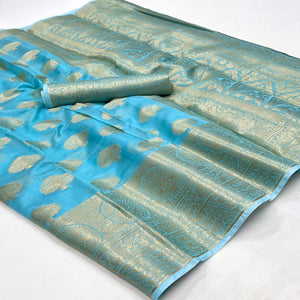 Blue Woven Organza Saree