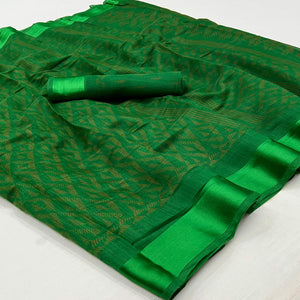 green-printed-cotton-blend-saree