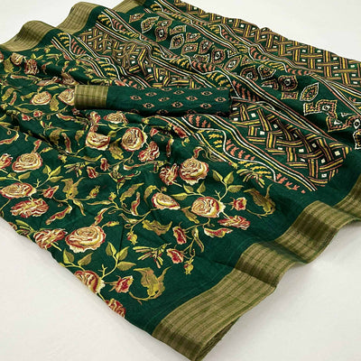 green-floral-printed-cotton-blend-saree-2
