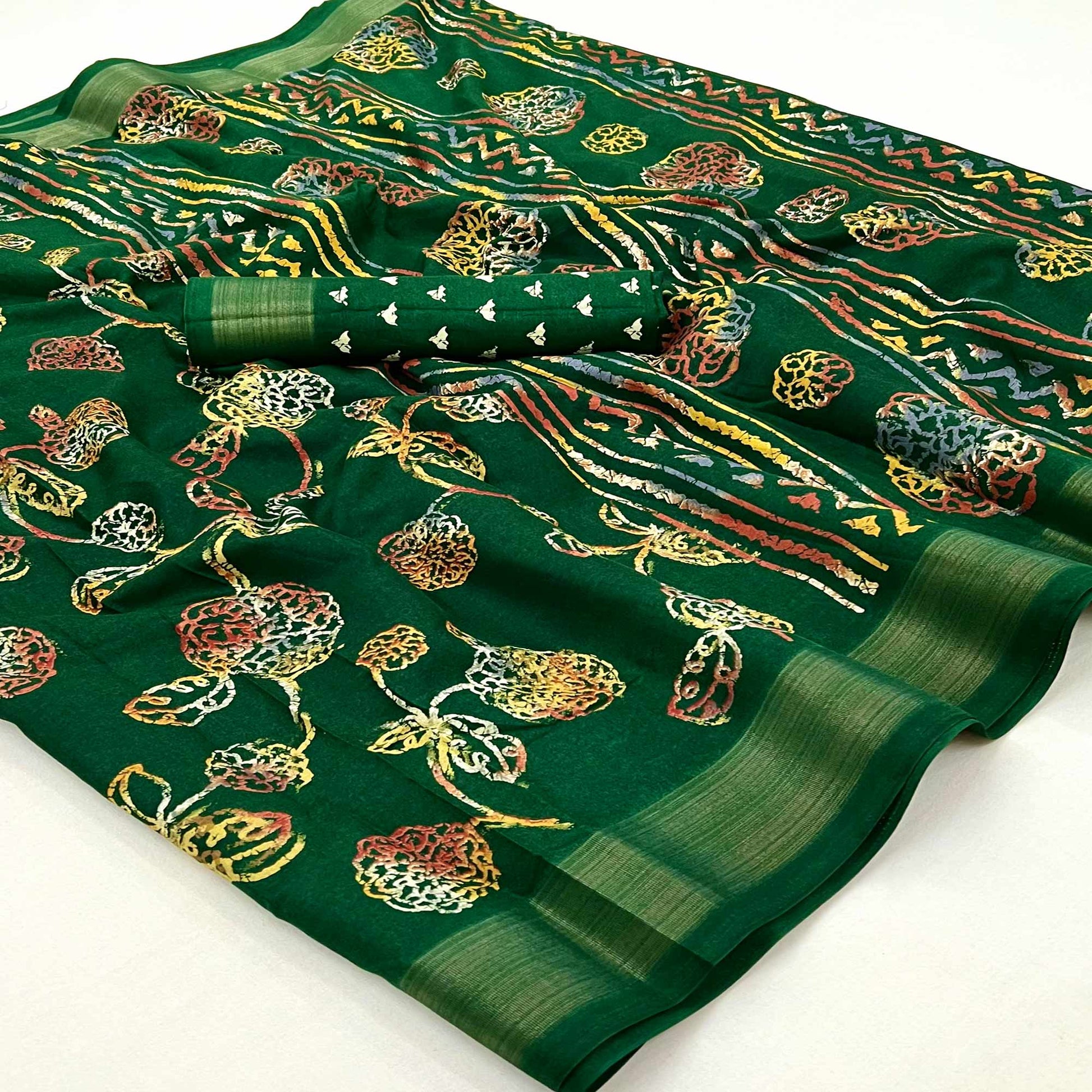 green-floral-printed-dola-silk-saree-4