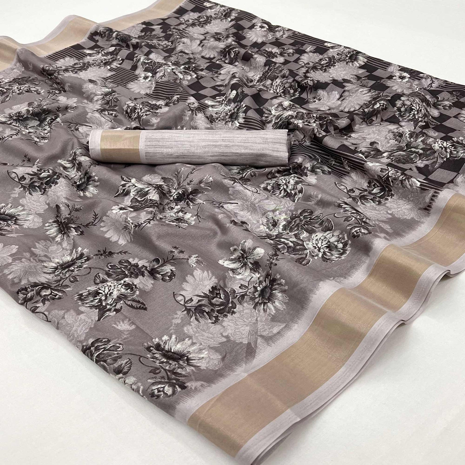 grey-floral-printed-dola-silk-saree-with-woven-border