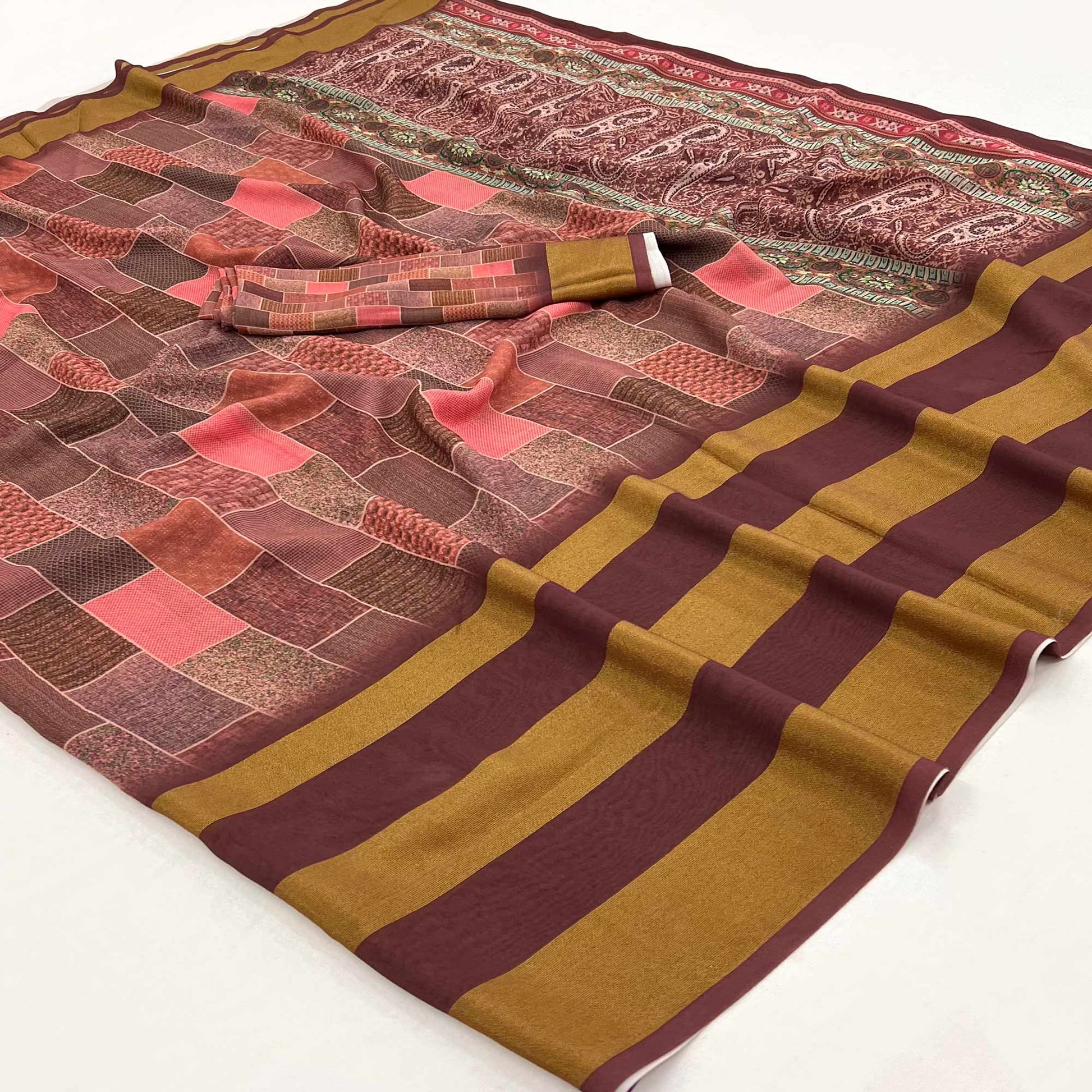 Brown Digital Printed Georgette Saree