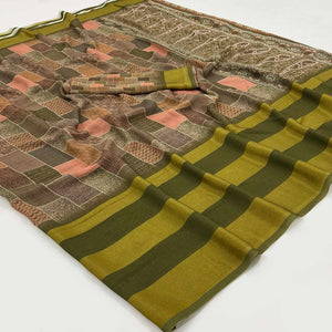 Mehedi Green Digital Printed Georgette Saree