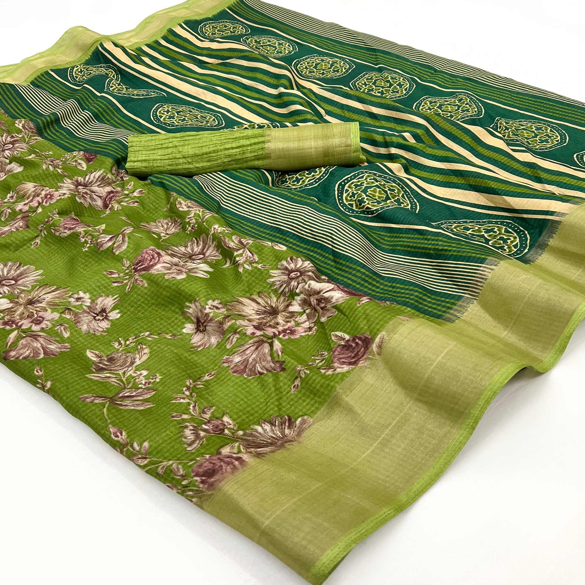 green-floral-printed-dola-silk-saree-with-woven-border-1