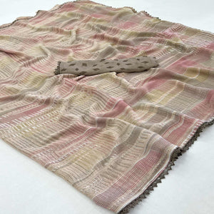 Brown Printed Georgette Saree With Fancy Border