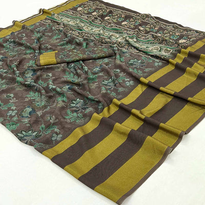 Brown Floral Digital Printed Georgette Saree