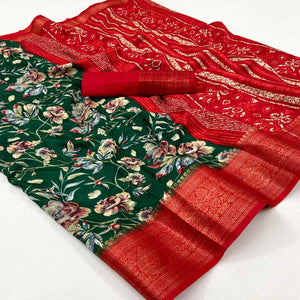 green-floral-printed-with-woven-border-dola-silk-saree-2