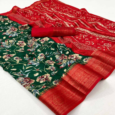 green-floral-printed-with-woven-border-dola-silk-saree-2