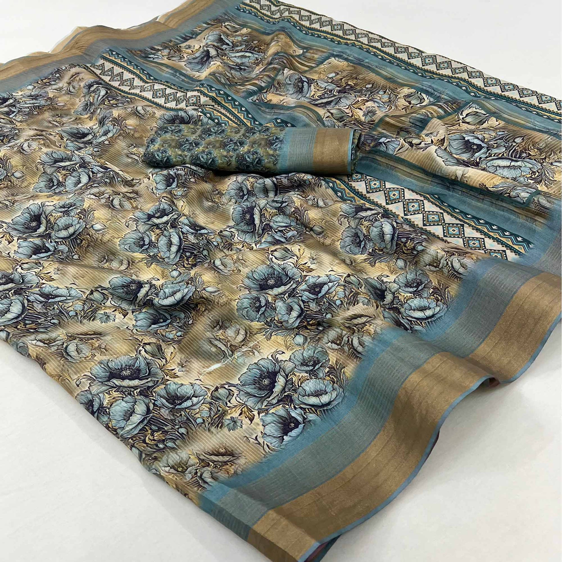 green-digital-printed-with-woven-border-cotton-silk-saree-1