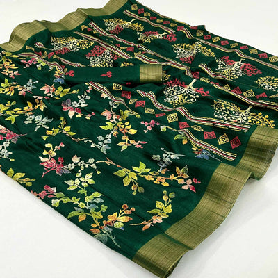 green-floral-printed-cotton-silk-saree-1