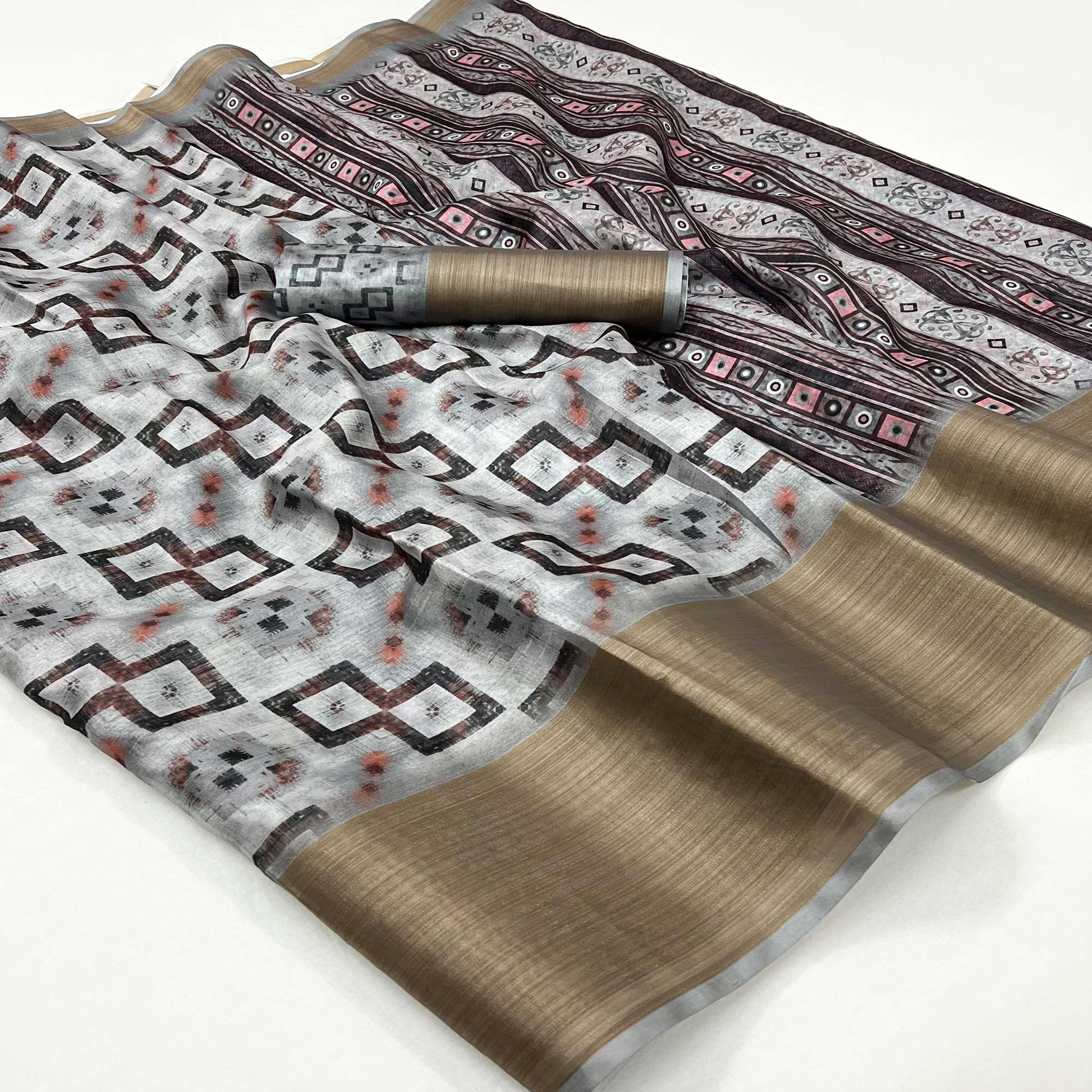 grey-geometric-printed-cotton-blend-saree