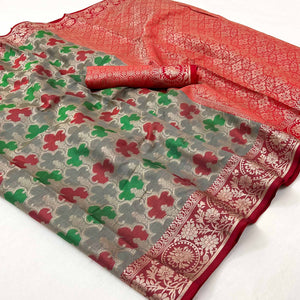 grey-red-floral-woven-organza-saree