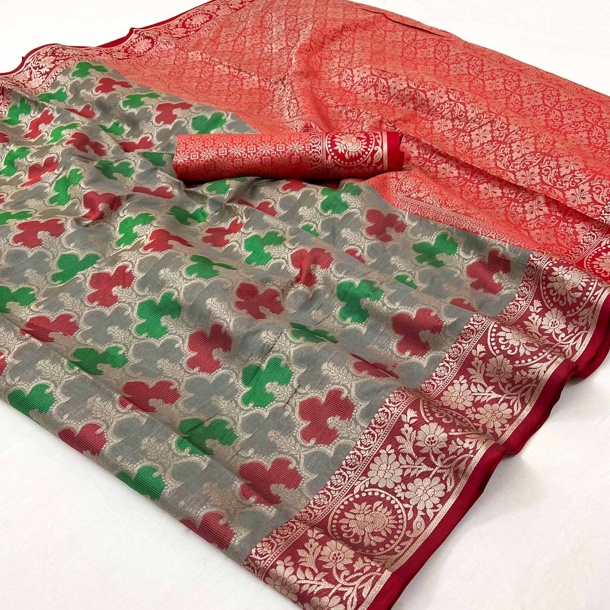 grey-red-floral-woven-organza-saree