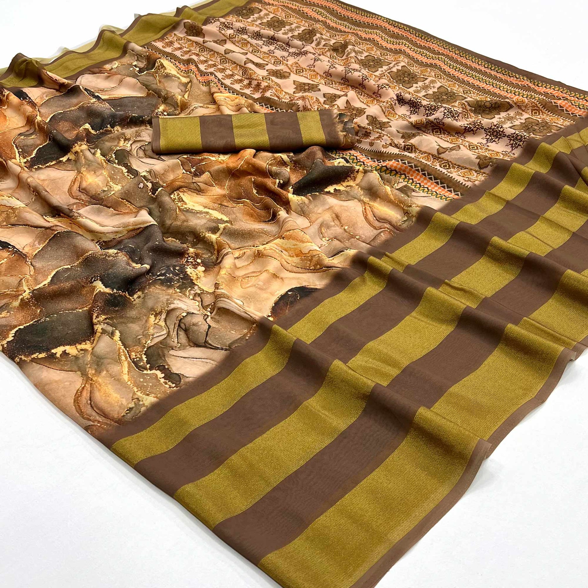 Brown Digital Printed Viscose Saree