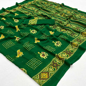 green-bandhani-printed-with-sequins-work-georgette-saree