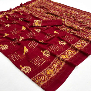 Maroon Bandhani Printed With Sequins Work Georgette Saree