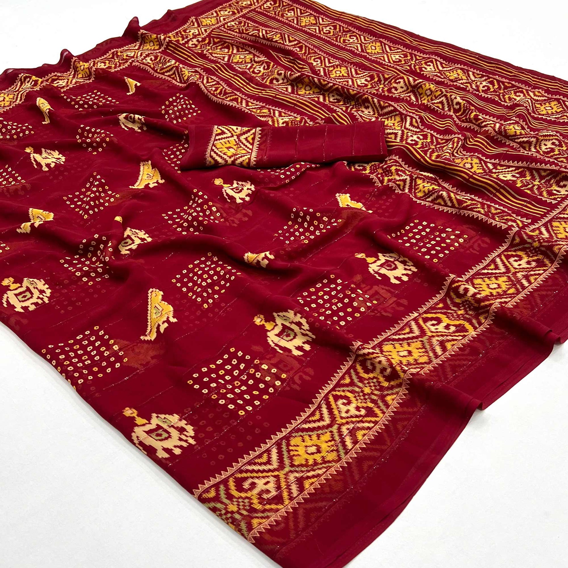 Maroon Bandhani Printed With Sequins Work Georgette Saree