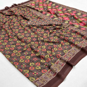 Brown Bandhani Digital Printed Georgette Saree