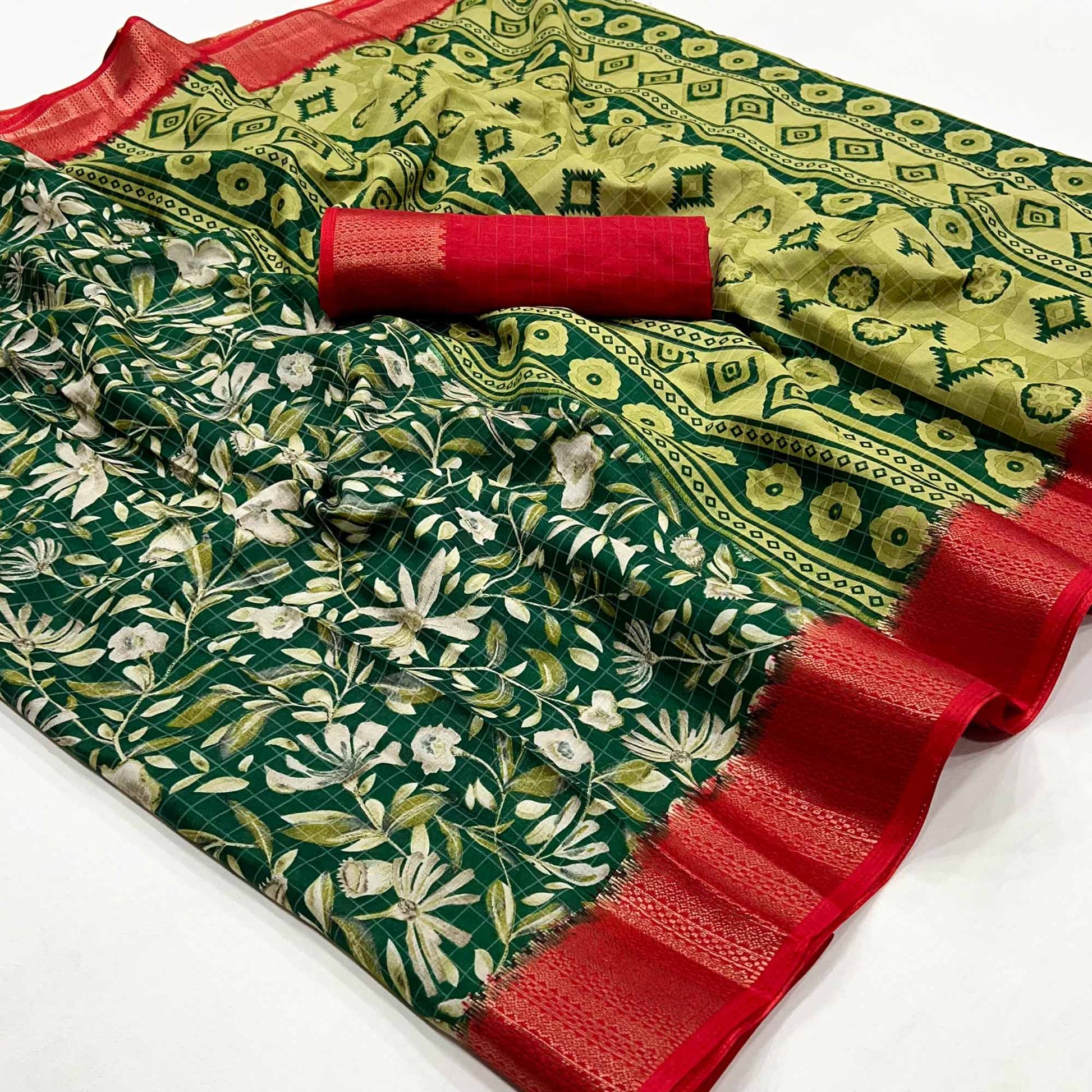 green-floral-printed-dola-silk-saree-with-woven-border-3