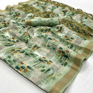 green-digital-printed-cotton-blend-saree-with-weaving-border