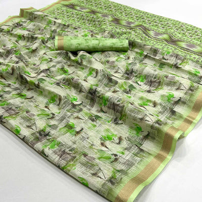green-floral-digital-printed-cotton-blend-saree-with-weaving-border