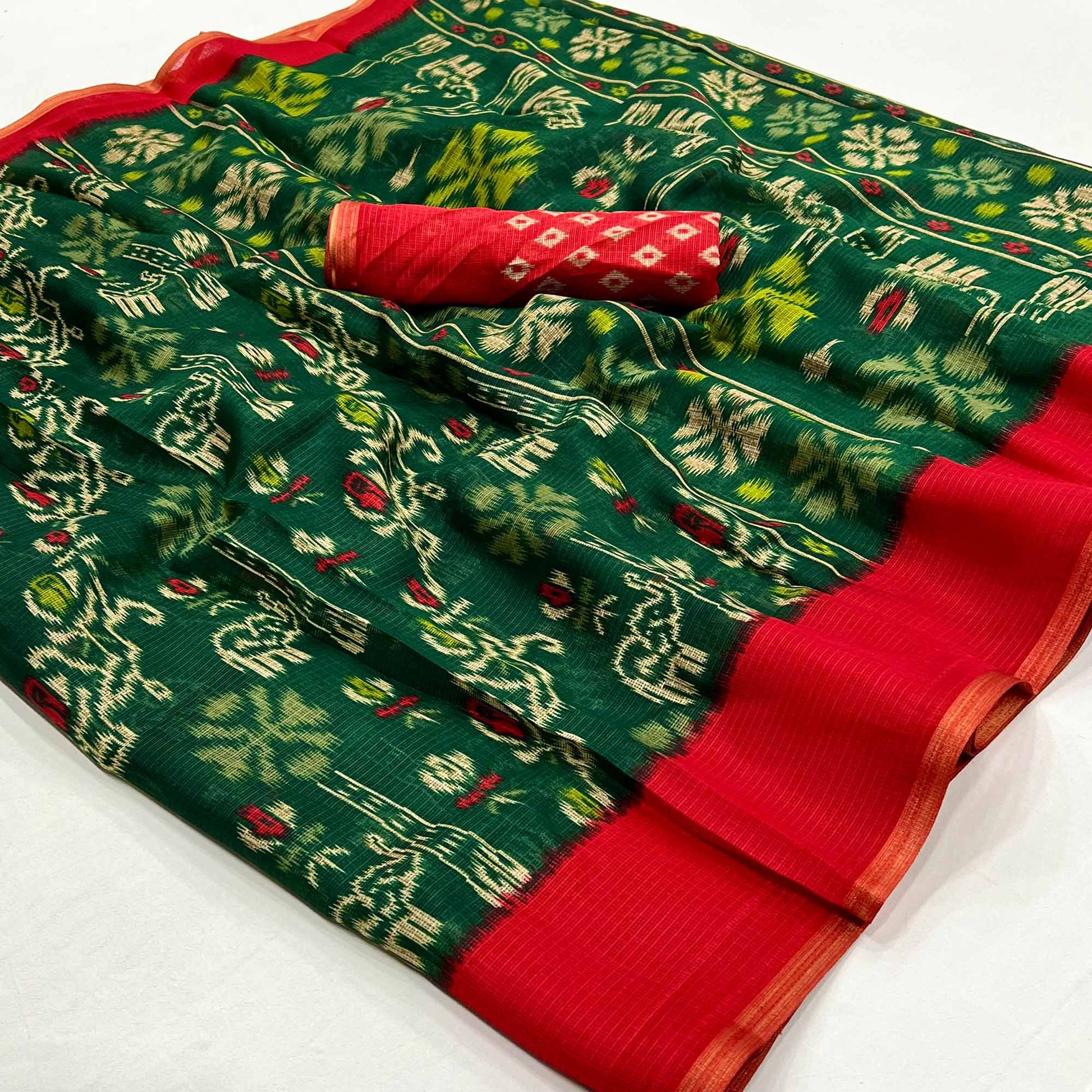 green-printed-kota-doria-saree-with-woven-border