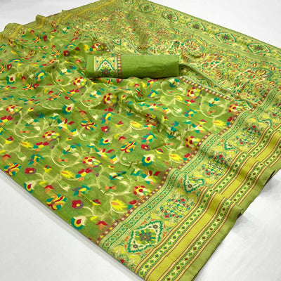 green-floral-woven-cotton-blend-saree-4