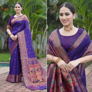 Blue Woven Paithani Art Silk Saree