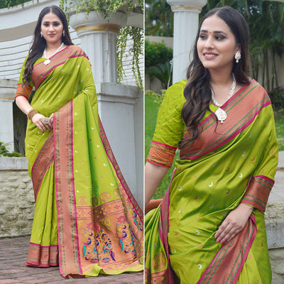 green-woven-paithani-art-silk-saree-5