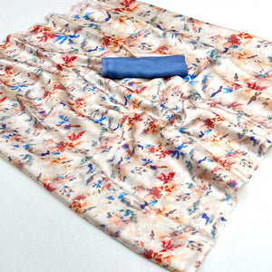 Cream Floral Digital Printed Georgette Saree