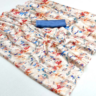 Cream Floral Digital Printed Georgette Saree