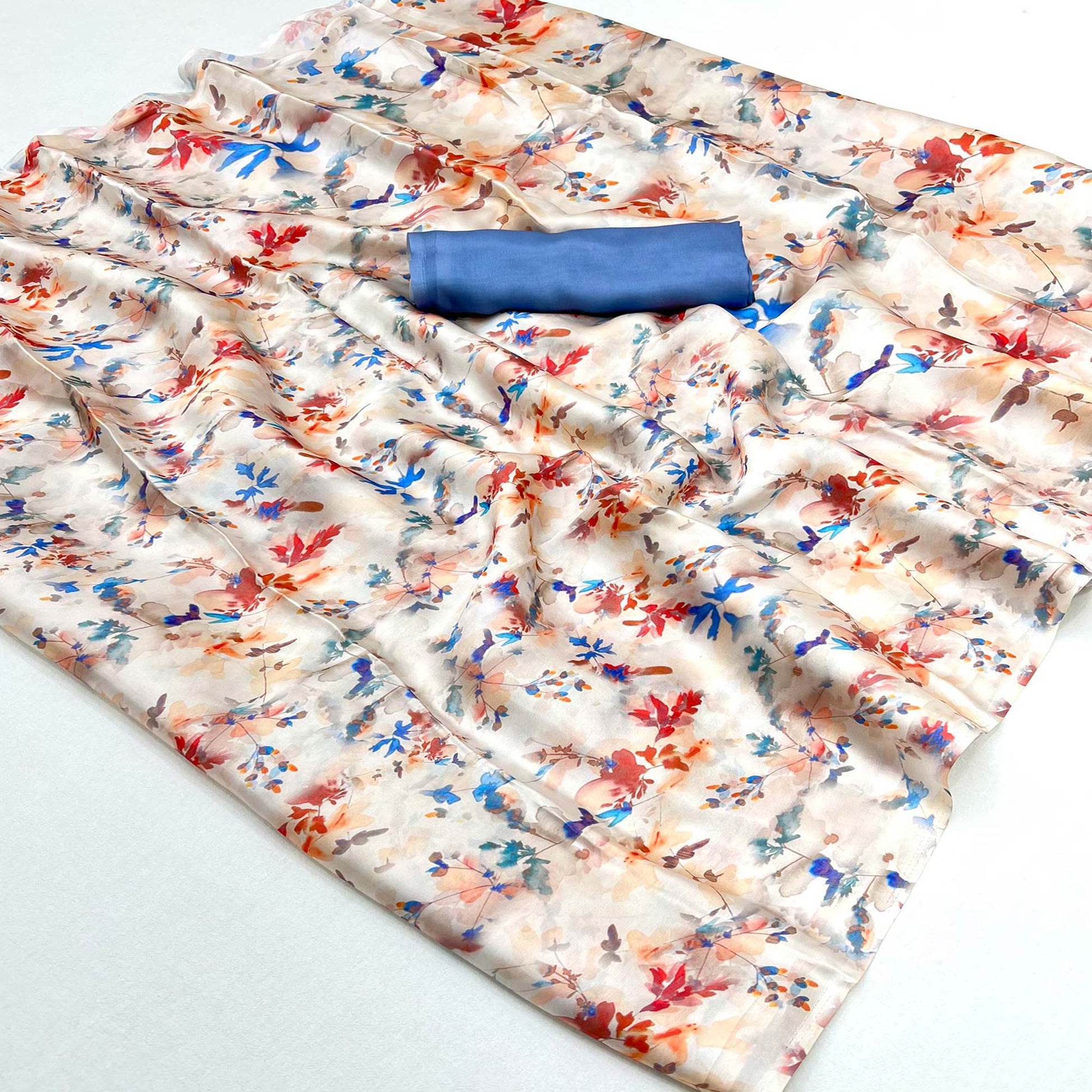 Cream Floral Digital Printed Georgette Saree