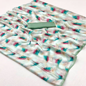 Cream Digital Printed Georgette Saree