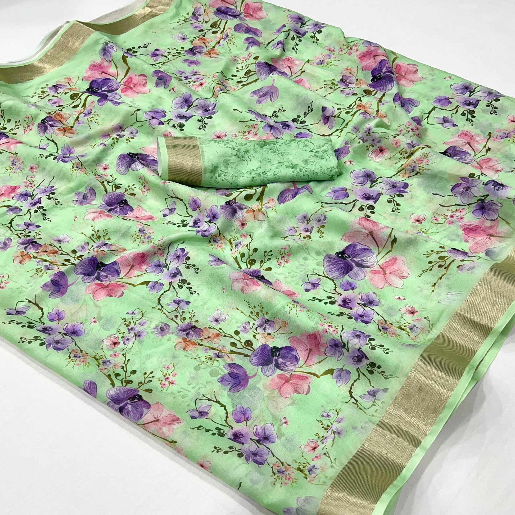 green-floral-digital-printed-moss-georgette-saree-with-zari-border