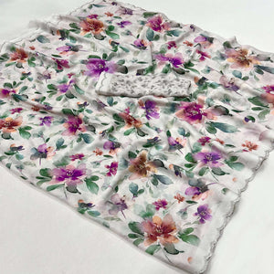 Offwhite Floral Digital Printed Georgette Saree With Stonework Border