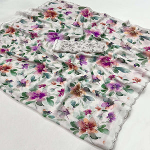 Offwhite Floral Digital Printed Georgette Saree With Stonework Border