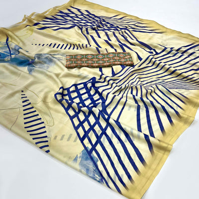 Light Yellow Digital Printed Georgette Saree