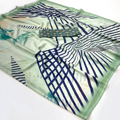 Light Green Digital Printed Georgette Saree