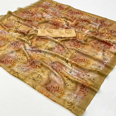 Mustard Floral Digital Printed Georgette Saree