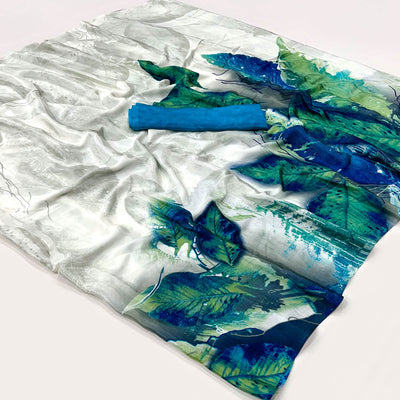 Blue Printed Crepe Silk Saree